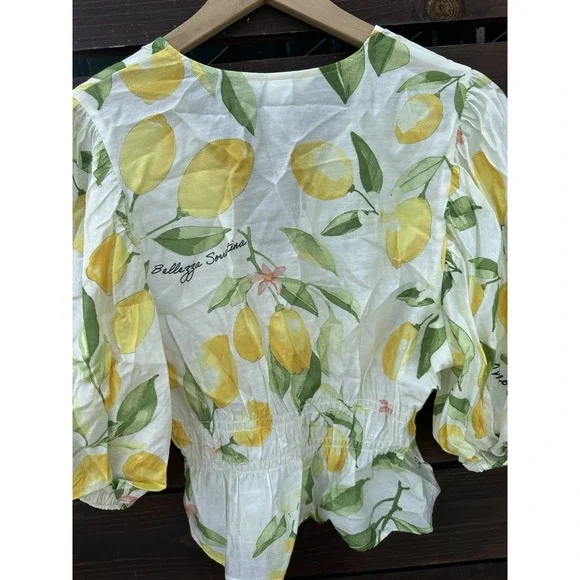 H&M Lemon Floral V Neck Top Cropped  Women's Size Small - Picture 5 of 6